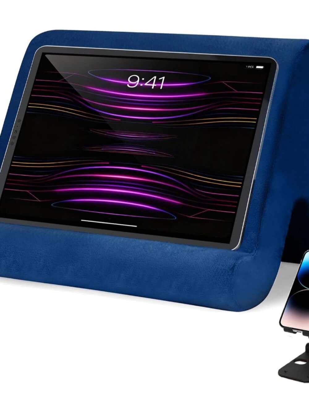 Universal Multi-Angle Tablet Stand Holder-Soft Pad Stand with black phone holder